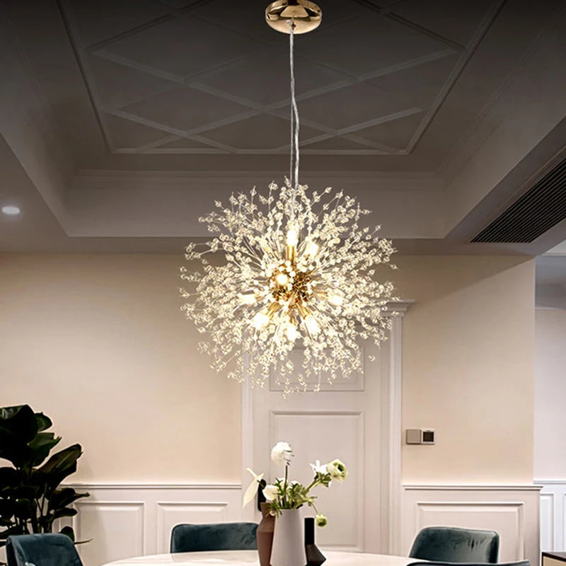 Modern Sky Star Crystal Pendant, LED Dandelion Chandelier, Art Lighting for Living Room and Restaurant