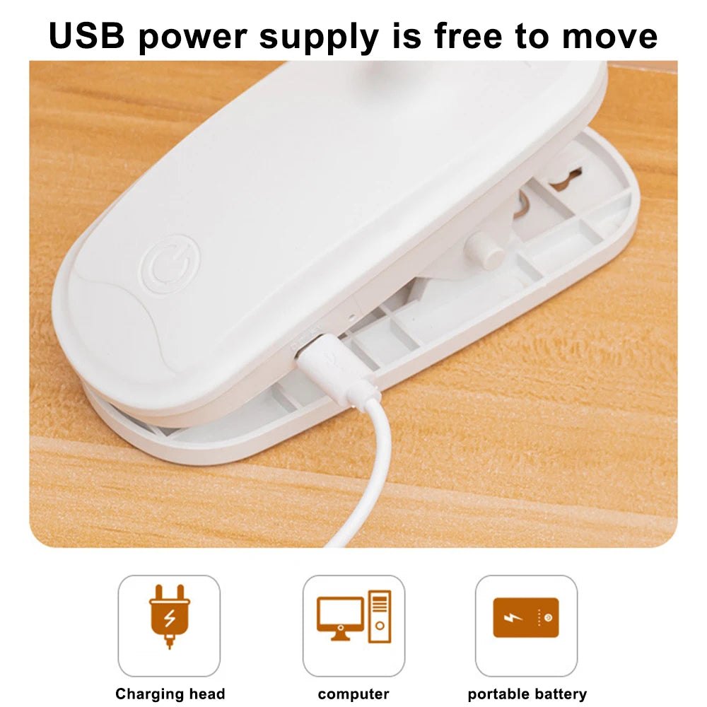 Flexible Study Desk Lamp with Clip, USB Rechargeable, 360° Adjustable Night Light for Reading and Office Work