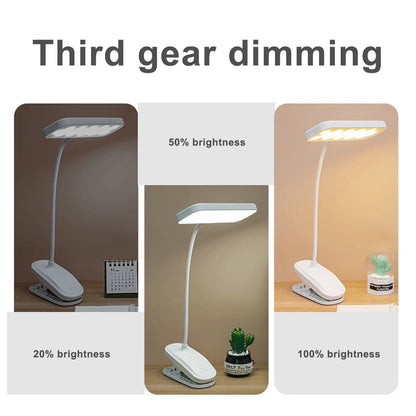 Flexible Study Desk Lamp with Clip, USB Rechargeable, 360° Adjustable Night Light for Reading and Office Work
